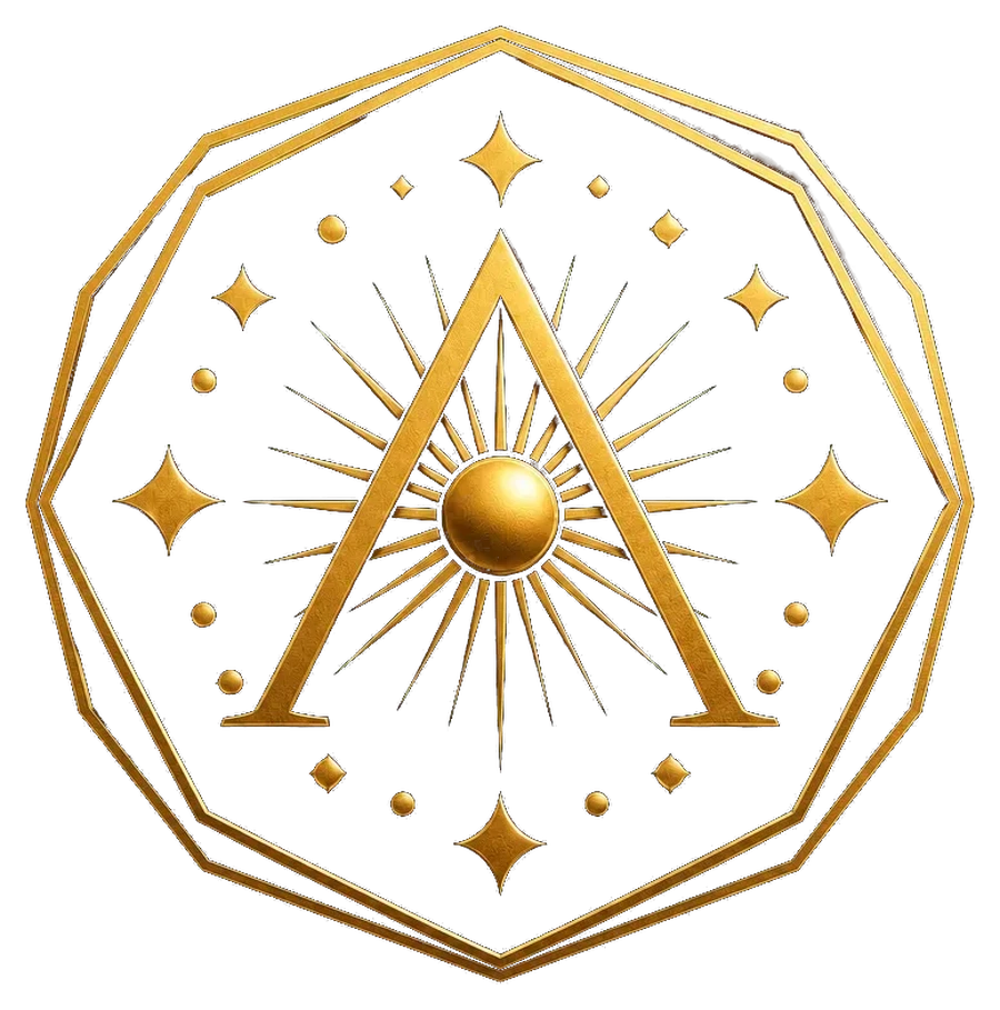 The Apotheosis emblem design, gold on transparent background