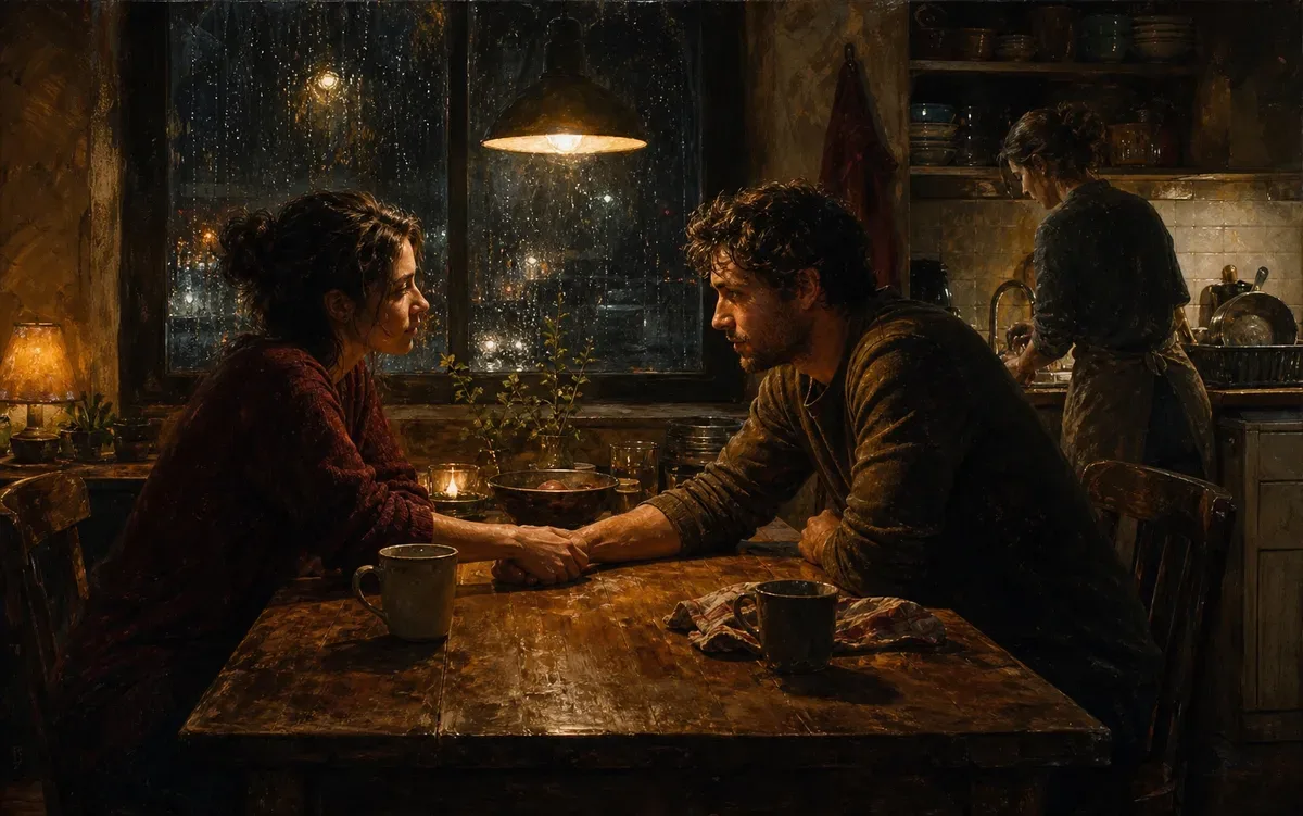 An abstract love and relationships artwork with reflective warmth