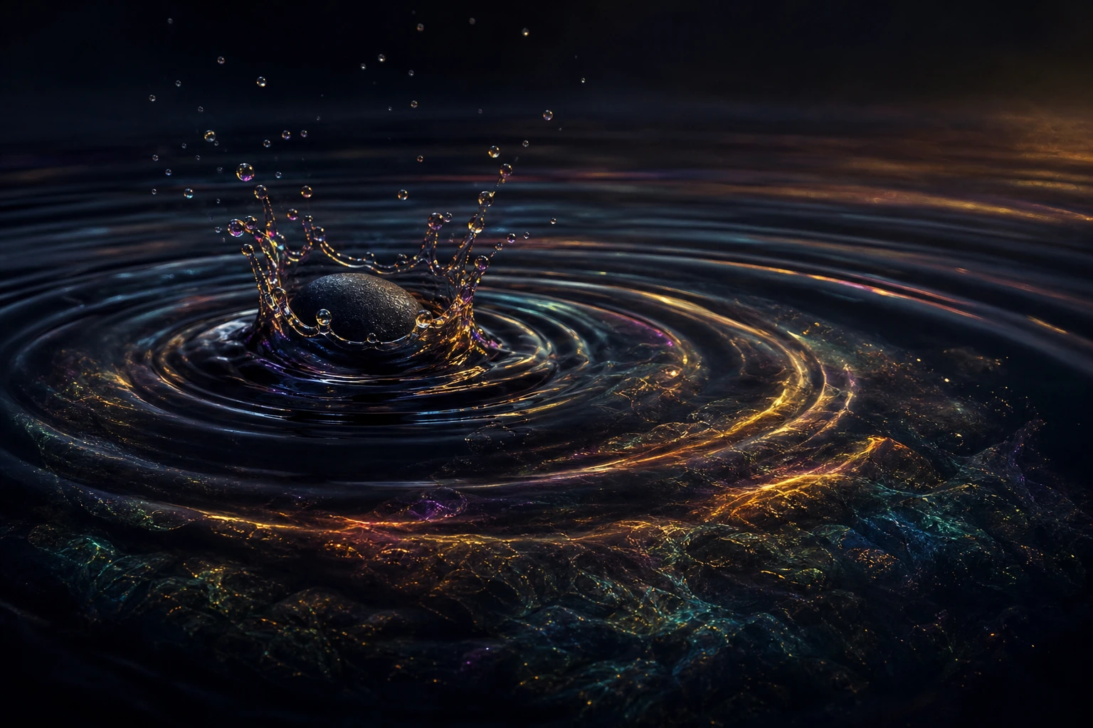 A single action sending luminous ripples across still water